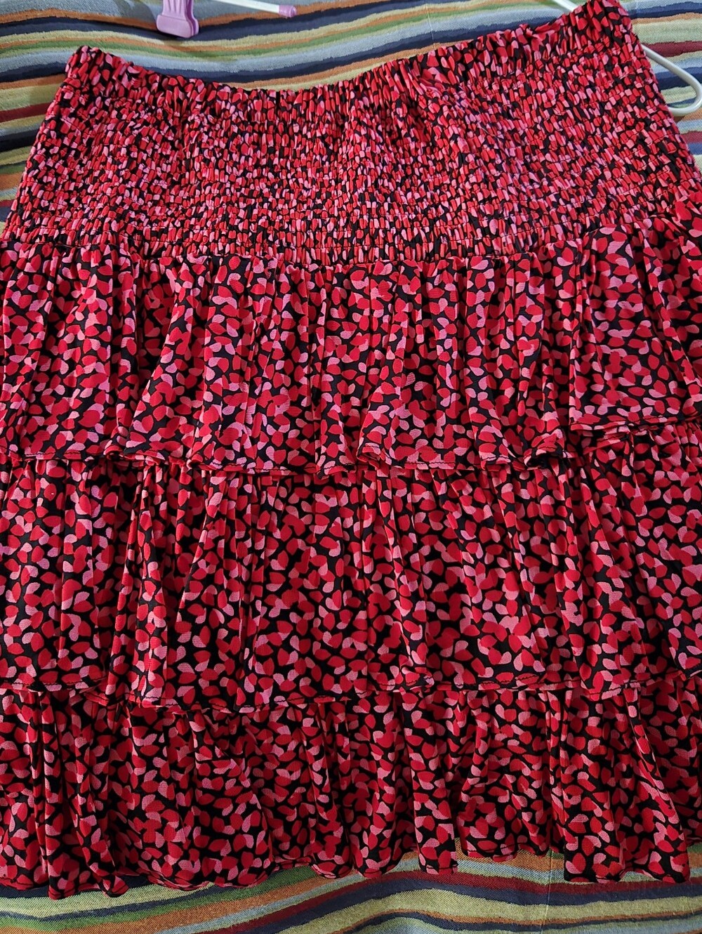 Michael Kors Red and Pink Tiered Smocked Mini Skirt